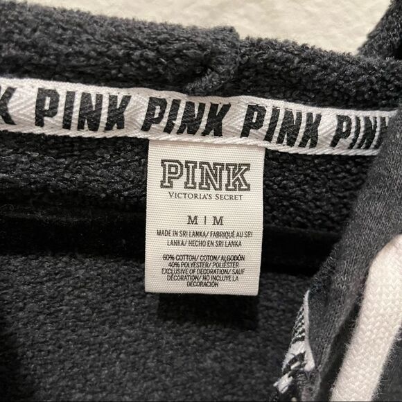PINK Victoria's Secret Spell Out Logo Hoodie 1/4 Zip Pullover Gray Womens Sz M - Picture 11 of 11